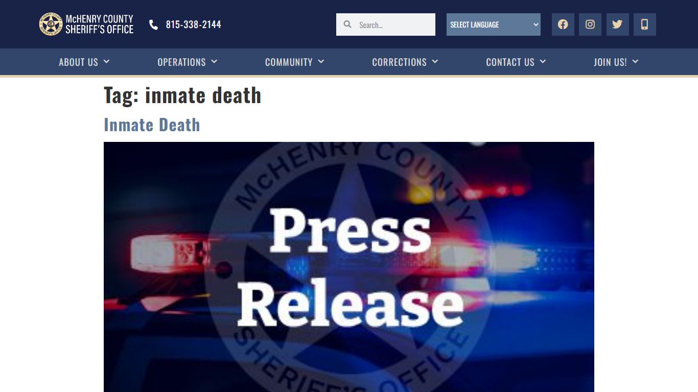 inmate death - McHenry County Sheriff's Office