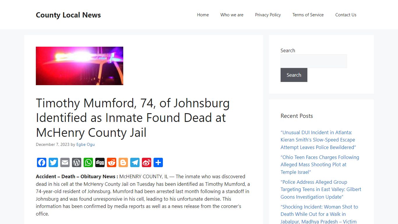 Timothy Mumford, 74, of Johnsburg Identified as Inmate Found Dead at ...